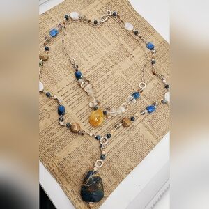 CHRYSOCOLLA, CYANITE, CITRINE, CLEAR QUARTZ, AND CRYSTAL PENDANT